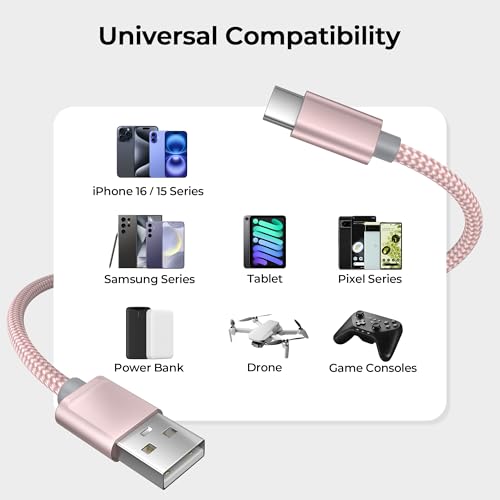 for iPhone 17 16 Pro Max Charger Cord (3Pack 3.3/6.6/10FT(1/2/3M) / 3 Pack / Pink)