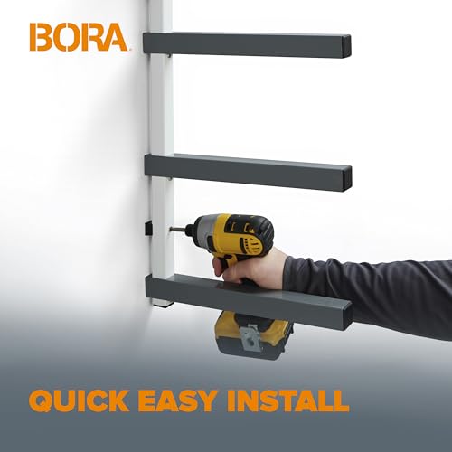 4 Level Lumber Storage Rack Wood and Garage Organization Space Saving Metal Shelf for Pipes (White and Gray / 4-Level)
