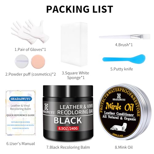 8.5oz Leather Recoloring Balm with 100ml Mink Oil (Black / Leather Recoloring Balm+Mink Oil)