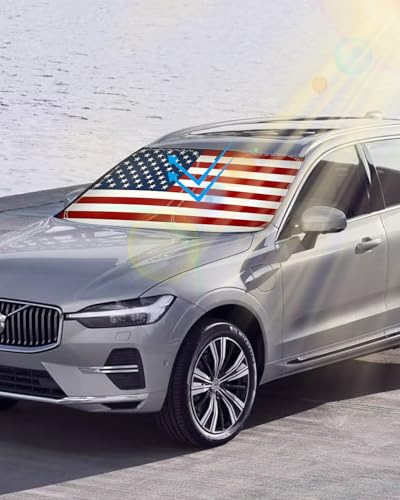American Flag Car Windshield Sun Shade Compatible with Volvo XC60 2018 2019 2020 2021 2022 2023 2024 2025 (for Volvo XC60 2018-2024 - USA Flag)