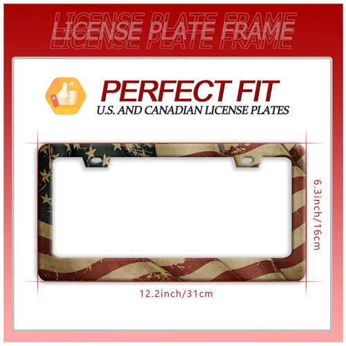 Vintage American Flag Stainless Steel License Plate Frame for US Cars Decor (Vintage American Flag)