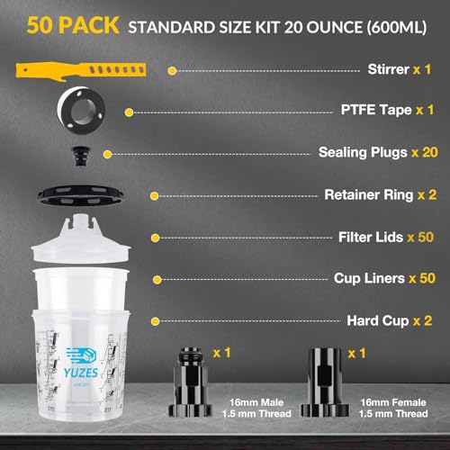Disposable Paint Cups for Spray Gun (DPS-021Pro with Black PTFE Tape)