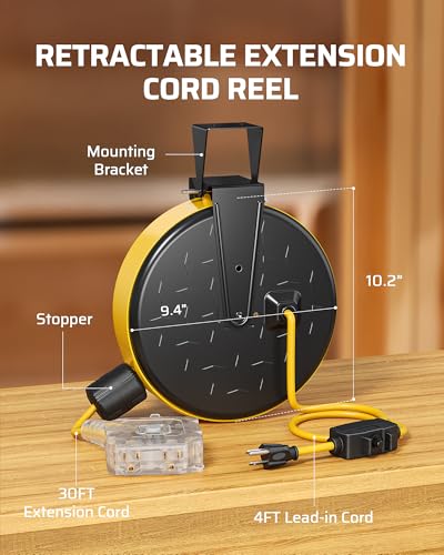 Retractable Extension Cord Reel (Black 6 Outlets+twist Lock)