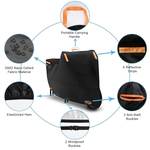 300D Motorcycle Cover (300D Orange / 4XL (116 x 37 x 55 inch))
