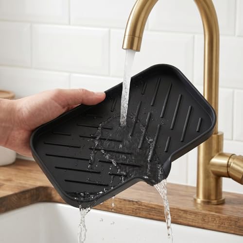 Silicone Soap Dish with Drain Spout (Black / M(9.6"×5.3"))
