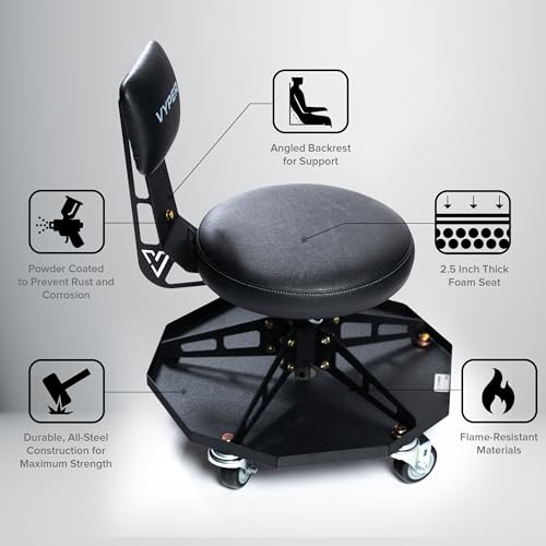 Vyper Robust Steel Sport Shop Chair for Mechanics (Black Seat, Black Frame)