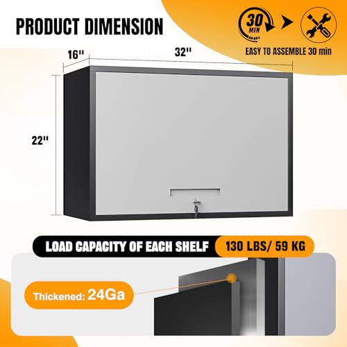 Metal Wall Cabinet for Garage (Black/Grey / 22" Tall)