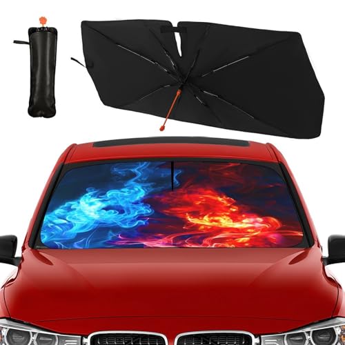 Red Fire Blue Ice Car Windshield Sun Shade Umbrella Sunshade (57X31 Inch / Color-FI1)