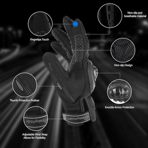 Motorcycle Gloves for Men and Women Touchscreen Guantes Para Motocicleta Hombre for Powersports BMX ATV MTB Motocross Scooter Dirt Bike Riding Gloves Motorcycle Mens Helmets Accessories (Black / X-Large)