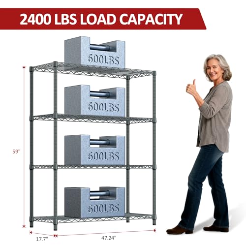 Outdoor Metal Storage Shelving Unit (4 Tier, 17.7" D x 47.24" W x 59" H / Grey)
