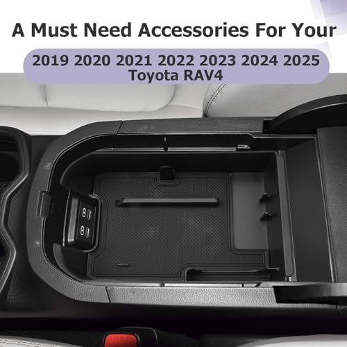for 2025 Toyota RAV 4 Accessories Compatible with 2019 2020 2021 2022 2023 2024 2025 Toyota RAV 4 Center Console Organizer Armrest Console Secondary Storage Box Insert Tray ABS Material Black