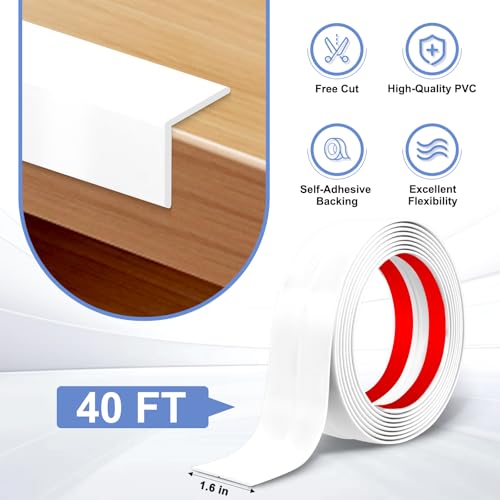 Wall Corner Protector Moulding Trim Peel and Stick (White / 1.6 In x 40 Ft)
