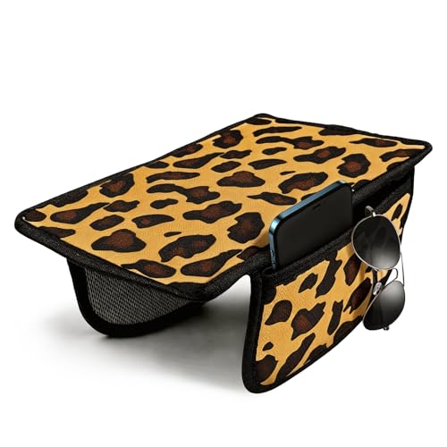 Animal Print Car Center Console Armrest Cover with 2 Side Pockets (Leopard Print)