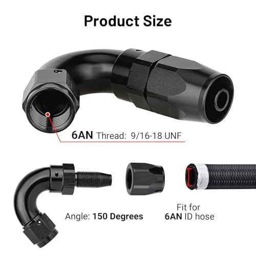 6AN 150 Degree One Piece Full Flow Hose End Fitting Swivel for CPE Braided Hose (6AN / 150 Degree)