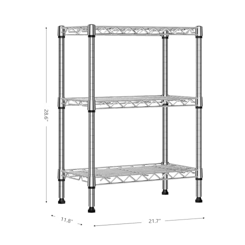 750 lbs 3 Tier Shelf Metal Storage Shelves Wire Rack Closet Organizers with PP Board for Garage Kitchen Bathroom Laundry Chrome 11.8" D x 21.7" W x 28.6" H (3 tier, 11.8" D x 21.7" W x 28.6" H / Chrome)