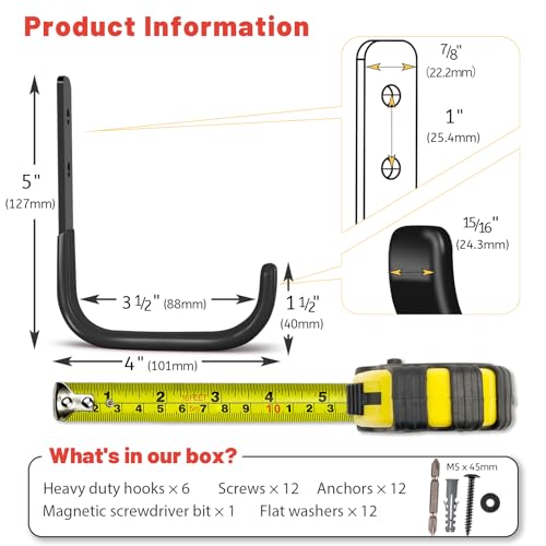Garage Hooks 4 Inch (Black)