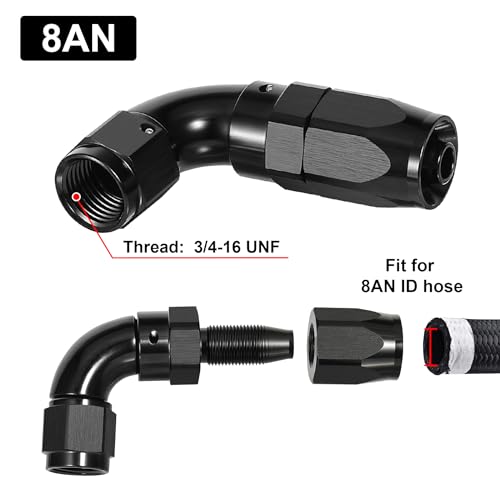 8AN 90 Degree One Piece Full Flow Hose End Fitting Swivel for CPE Braided Hose (8AN / 90 Degree)