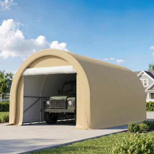 10' x 16' Carport Heavy Duty Portable Garage Storage Tent Beige (Beige)