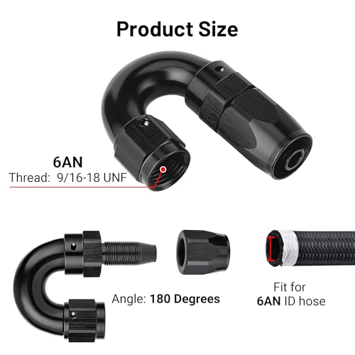 6AN 180 Degree One Piece Full Flow Hose End Fitting Swivel for CPE Braided Hose (6AN / 180 Degree)
