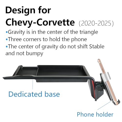 Car Phone Holder Center Console Organizer Tray for Chevrolet Chevy Corvette 2020 2021 2022 2023 2024 2025 2026 2027 C8 Auto Accessories Cell Phones Mount Dashboard Mobile CellPhone Screen Stand