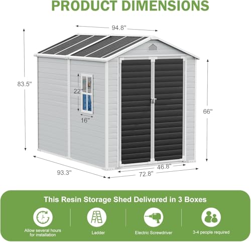 8x6 FT Large Resin Storage Shed (Dove Grey)