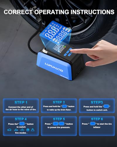 150PSI Portable Tire Inflator 2X Fast Cordless Air Compressor Car Pump (6000mAh)