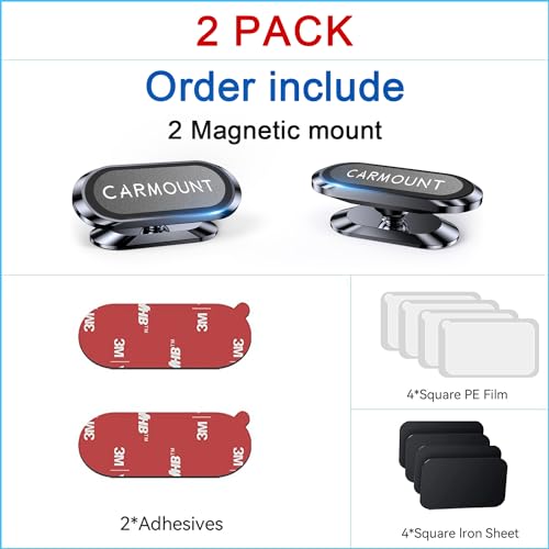 2 Pack】 Magnetic Phone Holder for Car【Super Magnets】Carmount 2.0 Magnetic phone Mount【360°Rotation】Universal Dashboard Cell Phone Holders for Your Car Phone Mount for Car Mount for iPhone & All Car