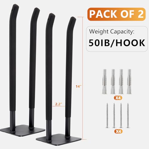 2 Pack Steel Wall Mount Double Garage Storage Hooks (2pc Upgraded Square tube hooks -14")