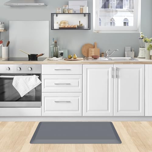 Kitchen Mat Cushioned Anti Fatigue Kitchen Rug Non Slip Standing Mat Comfort Floor Mats for Sink Office (Grey / 28"L x 17.3"W x 0.8"Th)