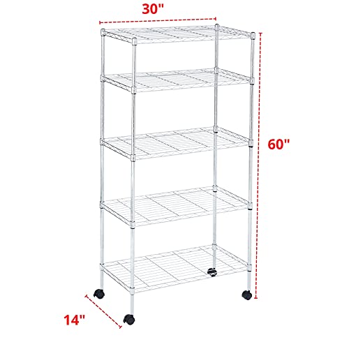 5 Tier Heavy Duty Wire Shelving Unit Storage Rack for Products Plant Pantry (5 Tier - 14"W x 30"L / Chrome)