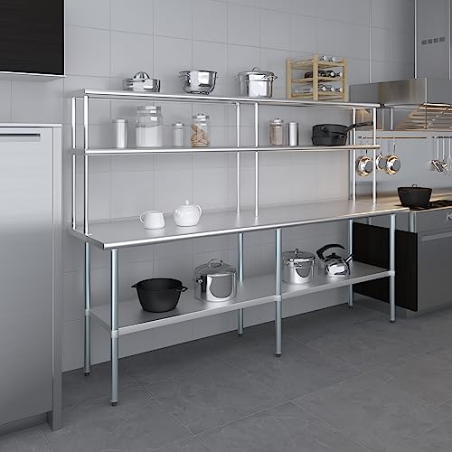 Stainless Steel Work Table Double Tier Overshelf (24" x 96" Work Table + 12" Overshelf)