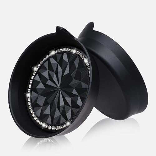 2 Pack Car Cup Holder Coaster Bling Crystal Rhinestone Car Interior (Black Flower / 2 Pack)
