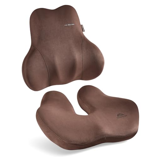 Memory Foam Car Seat Cushion and Lumbar Support Pillow for Car (Coffee / 2 Pieces)