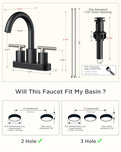 4 Inch Centerset Bathroom Sink Faucet Black and Brushed Nickel (Stainless Steel&Black)