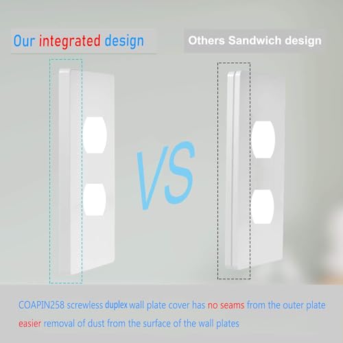 1 Gang Screwless Duplex Wall Plate Cover Single Switch Outlet Electrical Faceplate for Light Switch (10 Pack / Single Duplex-White)