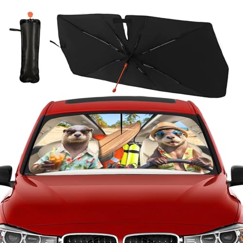 Funny Sea Otters Car Windshield Sunshade Umbrella Foldable Visor (57X31 Inch / Color-0705-7)