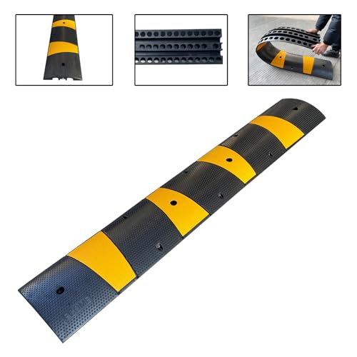 Rubber Speed Bump 6 Feet Rubber Driveway Modular Heavy Duty Speed 72.4 x 12 x 2.4 Inch Cable Protector Ramp for Garage Gravel Roads Asphalt Concrete (2 pack 6ft speed bump)