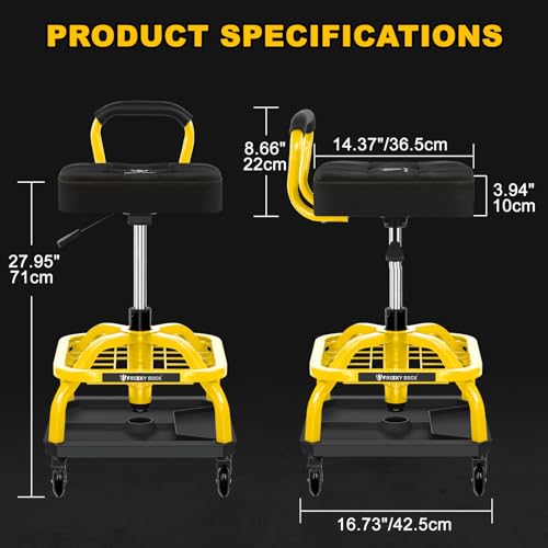 Rolling Shop Stool with Wheels (Yellow)