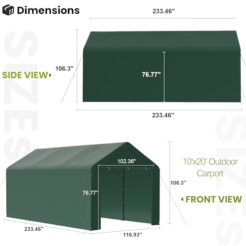 10x20 Carport Heavy Duty Portable Garage Shelter w (Green / 10x20 with sidewalls)