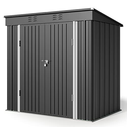 6x4 FT Outdoor Shed (Dark Gray / 6' x 4' FT/Sloped-roof)