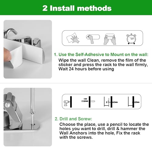 3 Racks and 4 Hooks Mop and Broom Holder Wall Mount (3 Racks 4 Hooks / Silver)