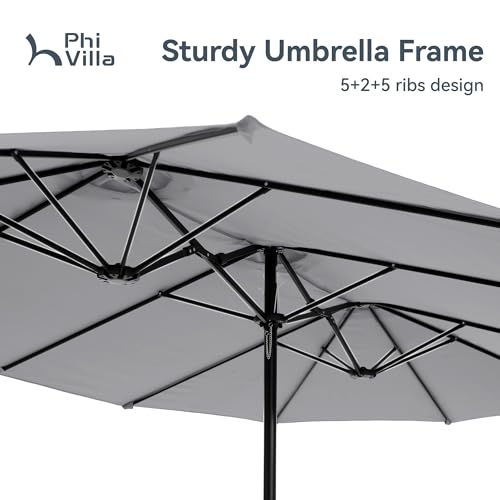 15ft Large Outdoor Patio Umbrella with Base Included (Light Gray)