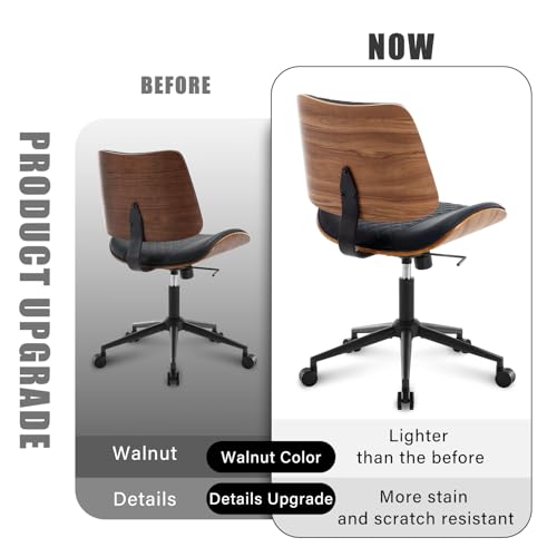 Home Office Chair No Arms with Wheels (Black / MCM Style)