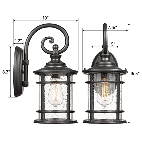 Modern Outdoor Wall Lantern (Black - Seeded Glass / 15.5 Inch)