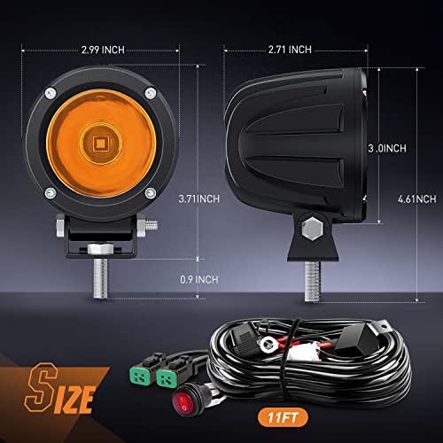 2 PCS 3 Inch Spot Round Amber Motorcycle LED Pods (2Pcs Amber Lights+Wiring harness)