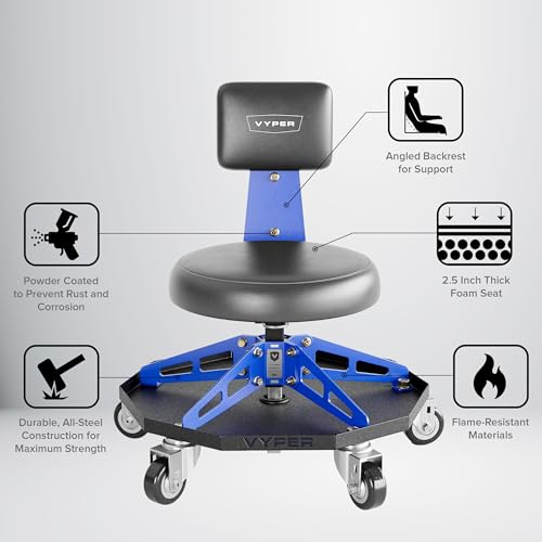 Vyper Robust Steel Sport Shop Chair for Mechanics (Black Seat, Blue Frame)
