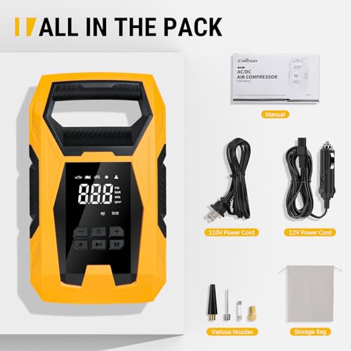 AC DC Tire Inflator Portable Air Compressor (Yellow)
