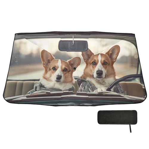 Windshield Sun Shade Umbrella Cute Corgi Dog Driving Car Foldable Car Front Window Sunshade Blocks UV Rays Heat Keep Vehicle Cool 55"x27.5" (multi 27)