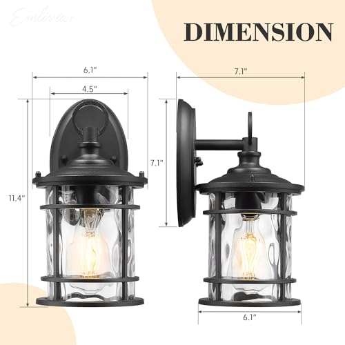 1 Light Outdoor Wall Mounted Lighting (Black - Water Ripple Glass / 11.4 Inch)