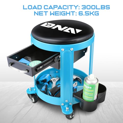 Round Mechanics Roller Seat Creeper Stool with Padded Cushion (Blue)
